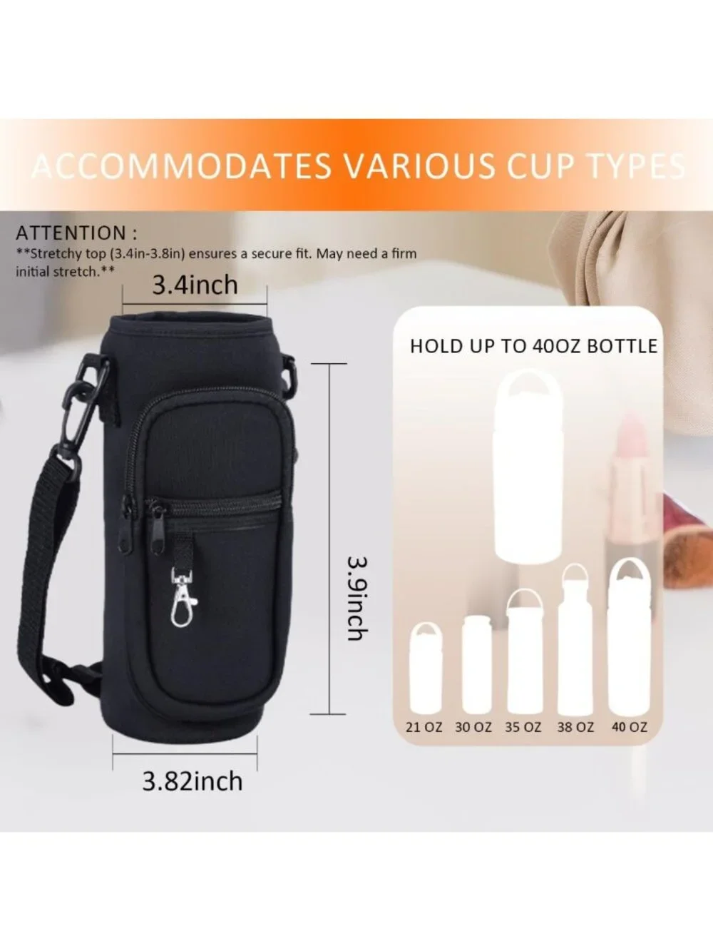 Water Bottle Holder with Strap for 32oz 40oz Hydroflask, Sling Bag with Phone